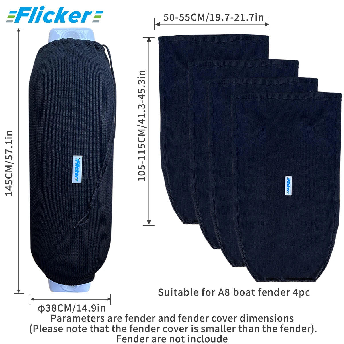 Boat Fender Covers Set (2/4 Pack), Marine Fender Socks, Heavy-Duty Polyester Knit, Tightenable Drawstring, Protect Hull from Scr