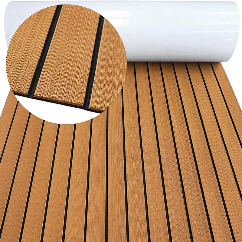 2400*450mm Eva Foam Faux Teak Boat Deck Mat Sheet Teak Yacht Marine Floor Waterproof Pontoon Brown Black Flooring MotorBoats