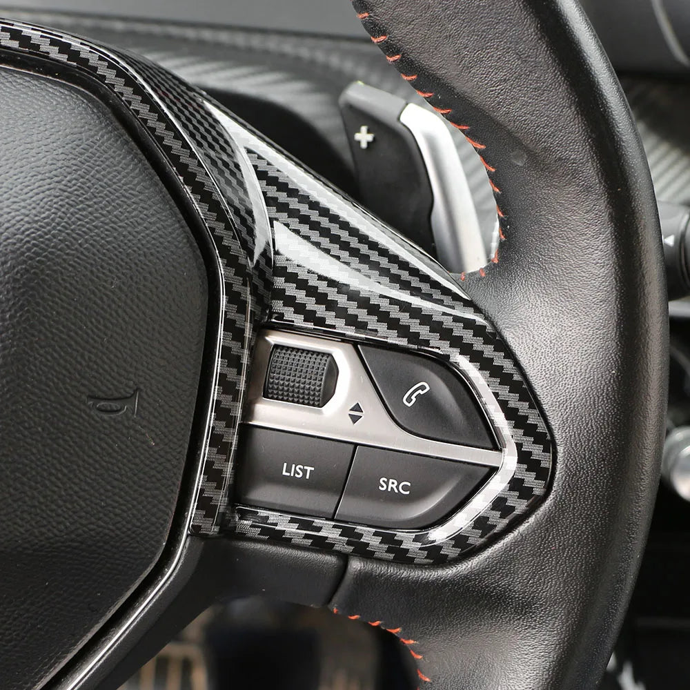For Peugeot 208 E208 2020-2024 ABS Carbon Fiber Steering Wheel Cover Trim Sticker Decoration Auto Interior Accessory