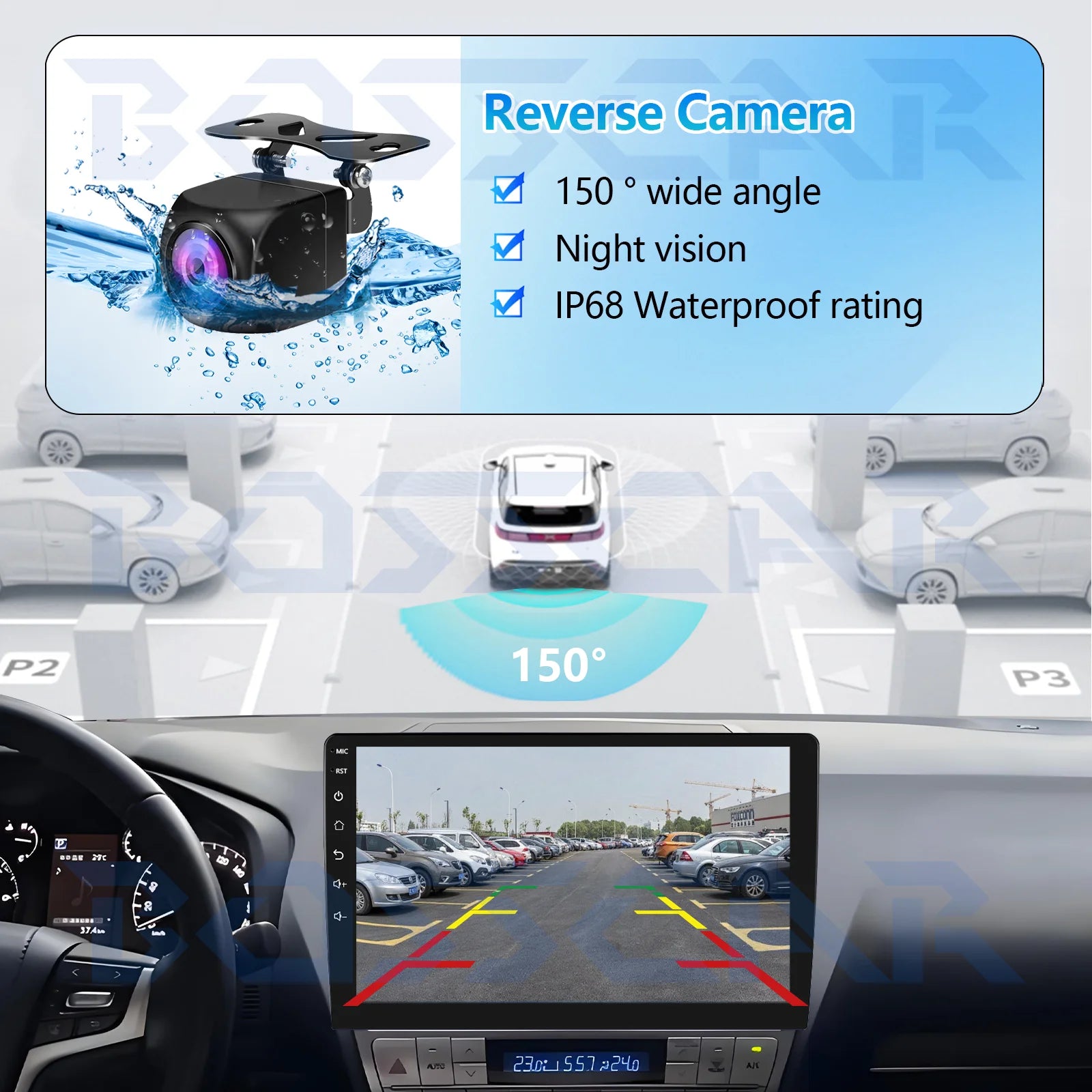 AHD Wireless Car Rear View Camera Night vision front-facing camera supporting 5G network, Bluetooth, and Wi-Fi connectivity
