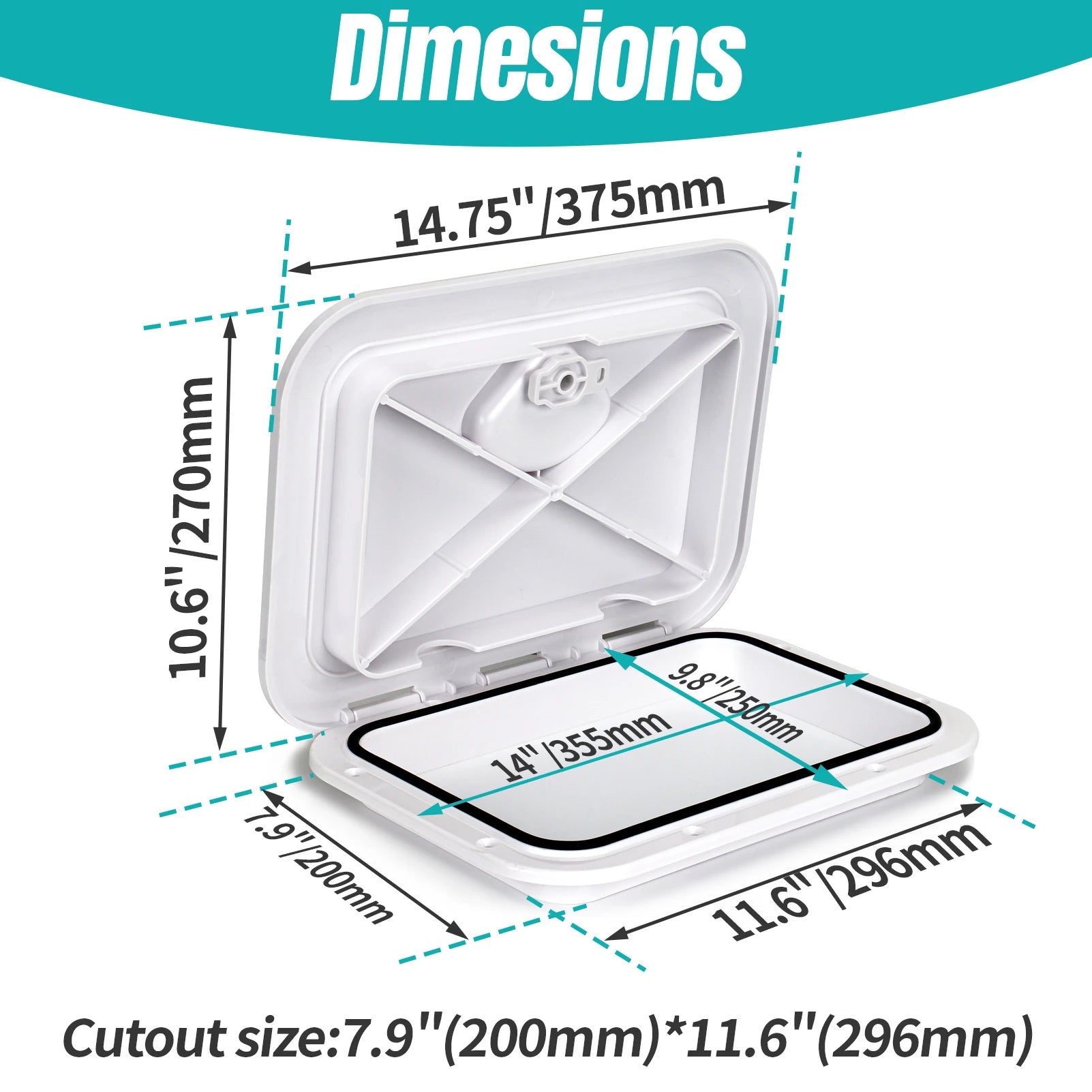 ABS Deck Access Hatch Cover, Waterproof Anti-UV, Non-Skid Inspection, Marine Boat, Yacht, RV, 15x11"