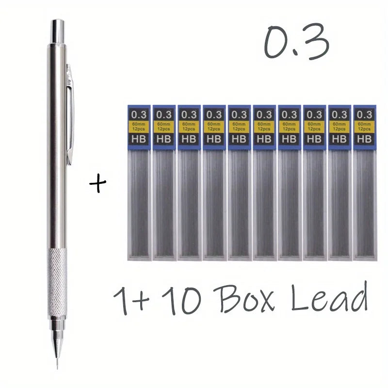 All Metal Mechanical Pencils 0.3, 0.5, 0.7, 0.9, 1.3 2.0Mm Lead Refills  Art, Writing, Sketching Retractable Design