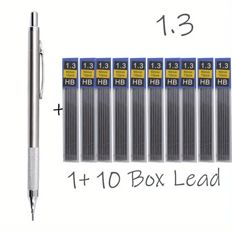 All Metal Mechanical Pencils 0.3, 0.5, 0.7, 0.9, 1.3 2.0Mm Lead Refills  Art, Writing, Sketching Retractable Design
