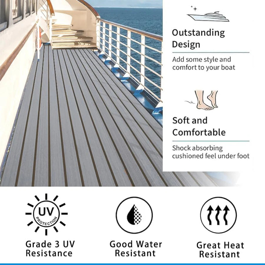 2400*450mm EVA Foam Boat Flooring Adhesive Backing Marine Self-Adhesive Decking Faux Teak Sheet Jon Swim Platform Helm Pad RV