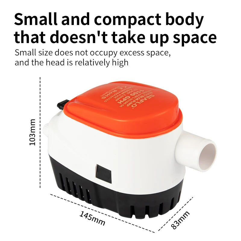 Marine Water Pump Small Bilge Pump 12V24V Yacht Drainage Fast Boat DC Submersible Pump Bilge Automatic Drainage Pump