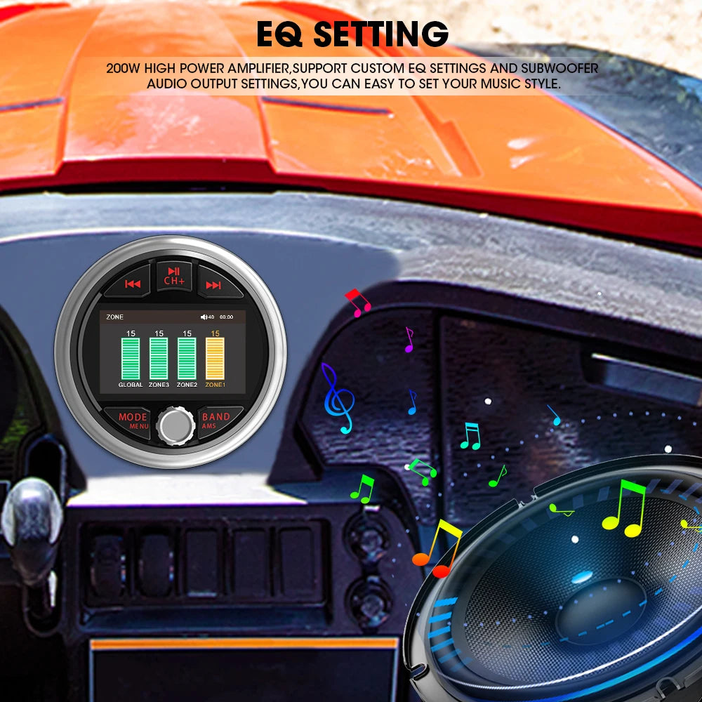 AKAMATE Boat Radio MP5 Marine Stereo Source Media Player AM FM RDS Receiver MP3 MP4 Video Play Bluetooth AUX for ATV UTV SPA RZR