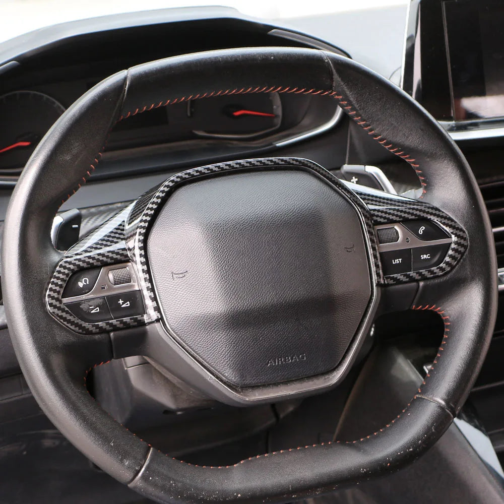 For Peugeot 208 E208 2020-2024 ABS Carbon Fiber Steering Wheel Cover Trim Sticker Decoration Auto Interior Accessory