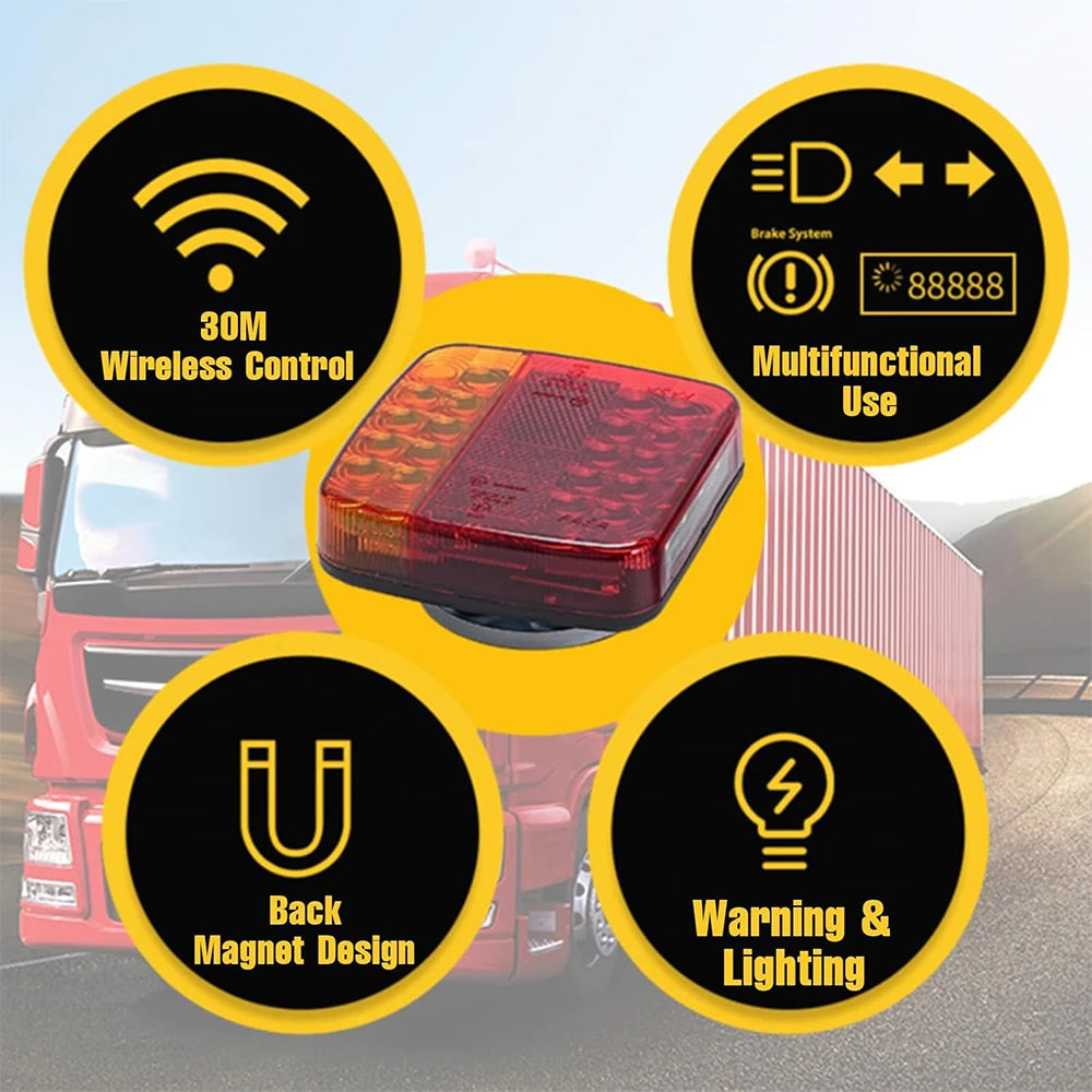 Magnetic Wireless LED Trailer Rear Taillight Signal Warning Brake Lamp Truck Tail Light For Caravan RV Camper Lorry Truck