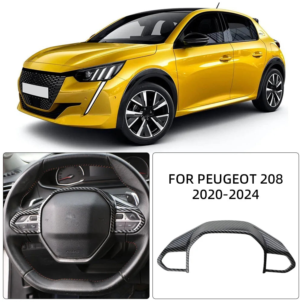 For Peugeot 208 E208 2020-2024 ABS Carbon Fiber Steering Wheel Cover Trim Sticker Decoration Auto Interior Accessory