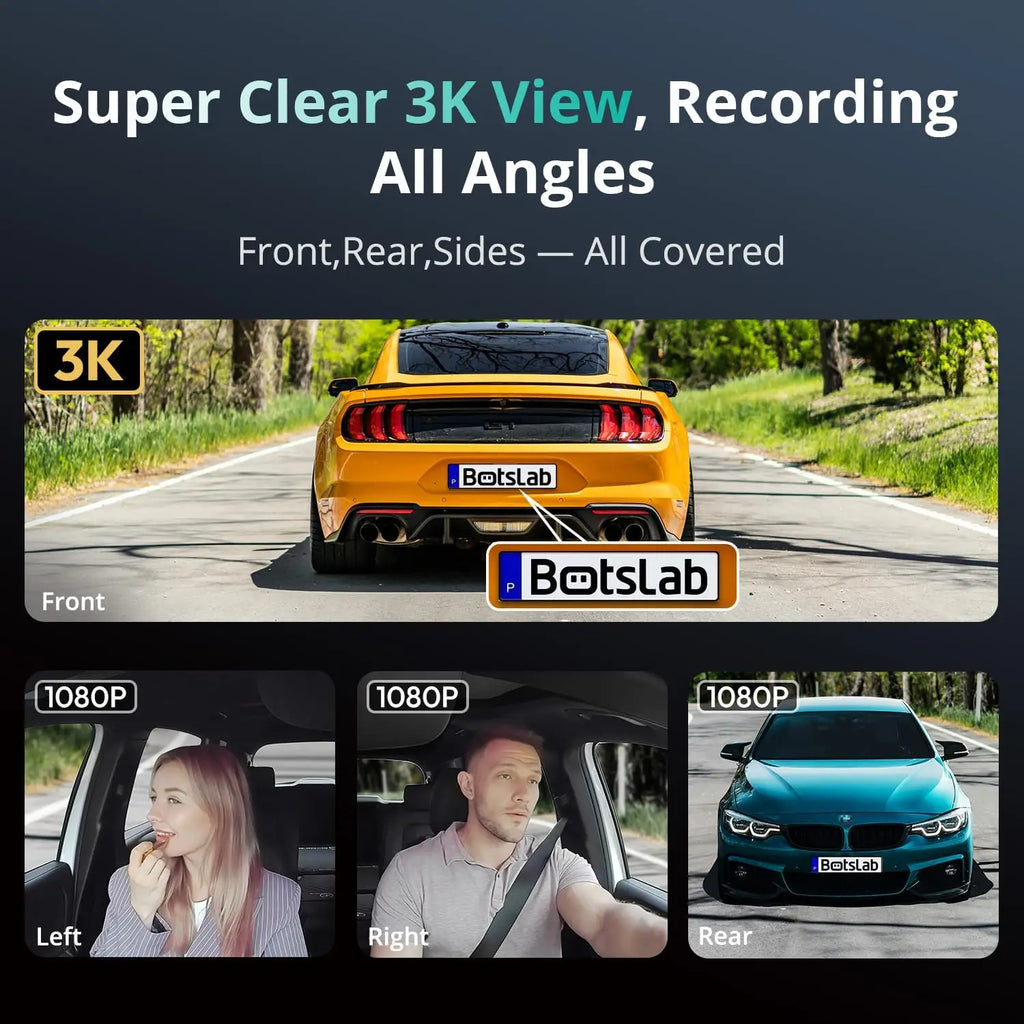 3K 4 Channel Dash Cam 560° All-Sides View Front Rear Inside Car Camera GPS WiFi Night Vision Voice Control Free 128GB Card