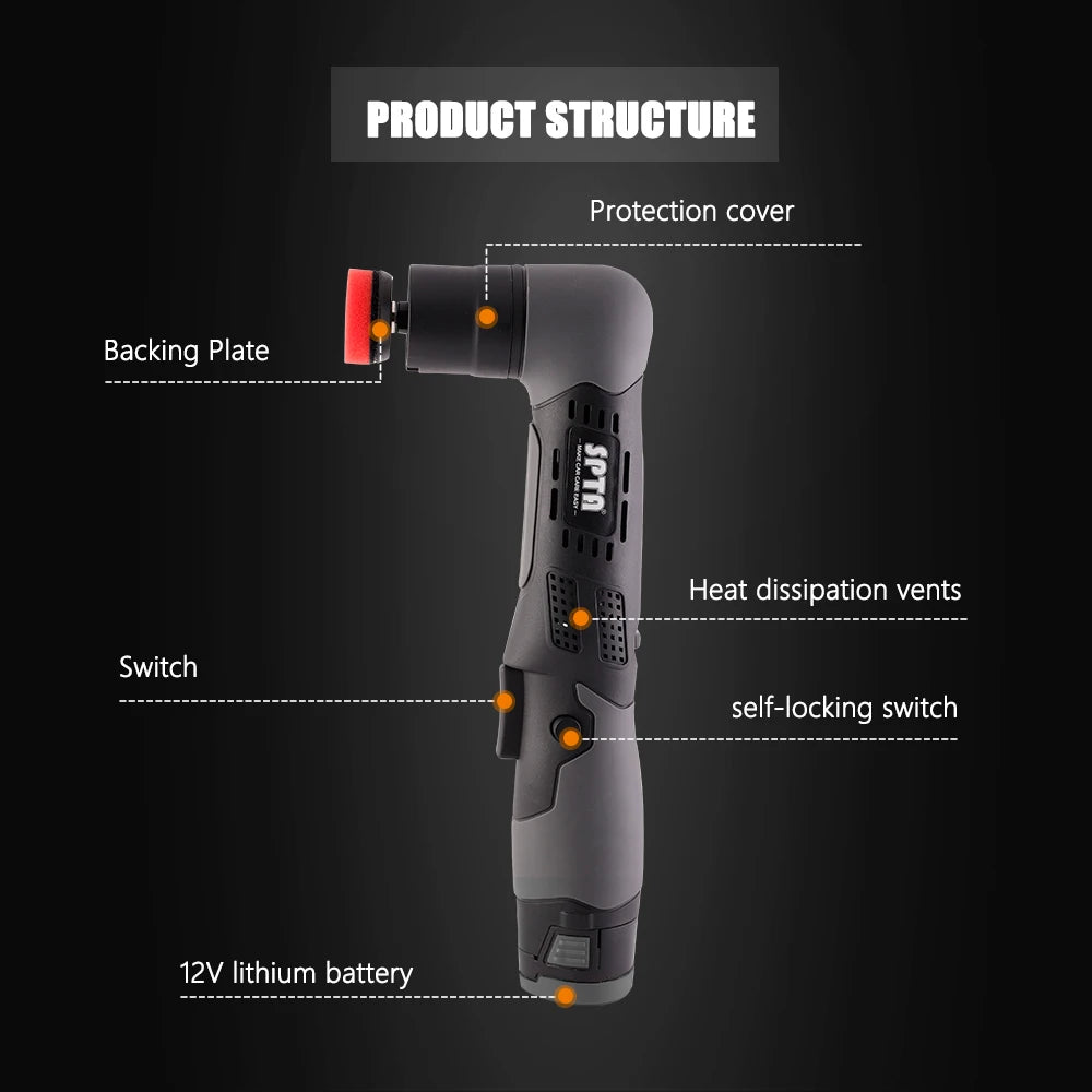 SPTA Mini Cordless Polisher for Car Detailing 2x2.0Ah Batteries Dual Action Rotary Buffer Auto Machine Set with Polishing Pads