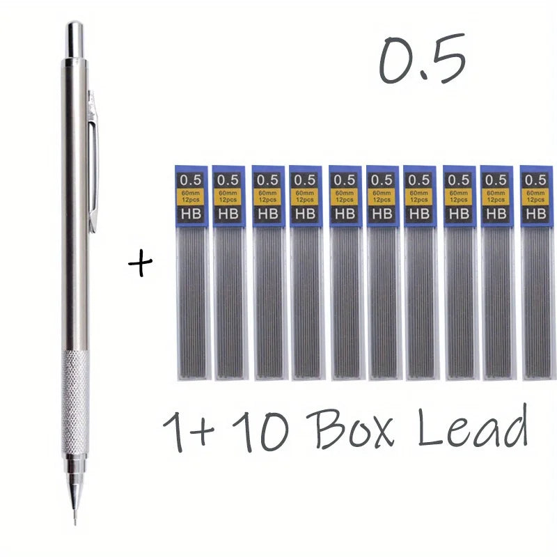 All Metal Mechanical Pencils 0.3, 0.5, 0.7, 0.9, 1.3 2.0Mm Lead Refills  Art, Writing, Sketching Retractable Design