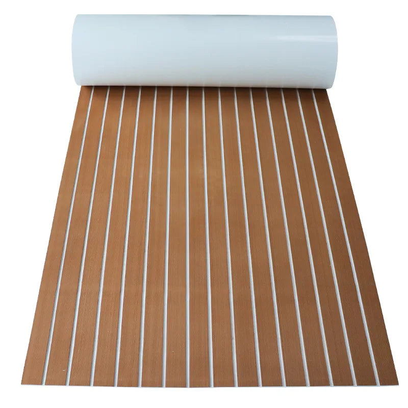 2400*450mm Eva Foam Faux Teak Boat Deck Mat Sheet Teak Yacht Marine Floor Waterproof Pontoon Brown Black Flooring MotorBoats