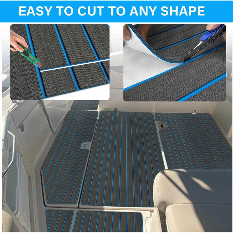 2400*450mm Eva Foam Faux Teak Boat Deck Mat Sheet Teak Yacht Marine Floor Waterproof Pontoon Brown Black Flooring MotorBoats