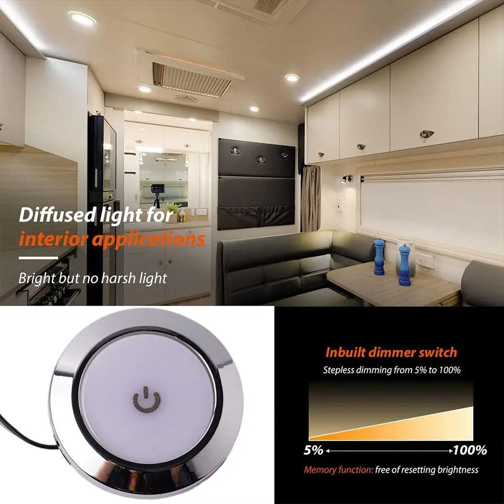12V Touch Lamp RV Interior Ceiling LED Light with Dimmer Switch Car Interior Led Round Light RV Indoor Roof Lamp For Camper Boat