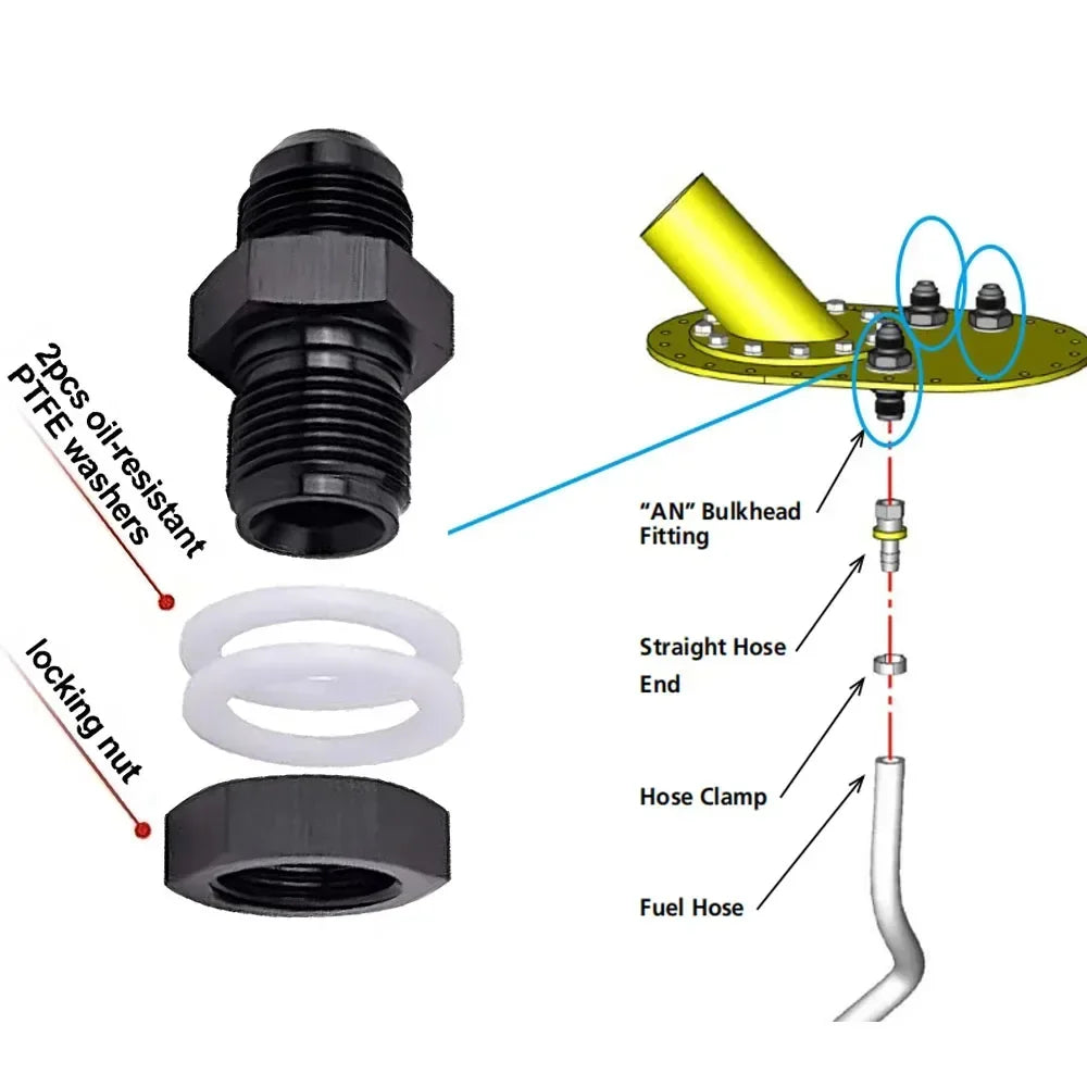 AN6 AN8 AN10 AN12 Fuel Cell Bulkhead  Fitting  Accessories Black Fuel Cell Bulkhead Fitting CAI-JT13