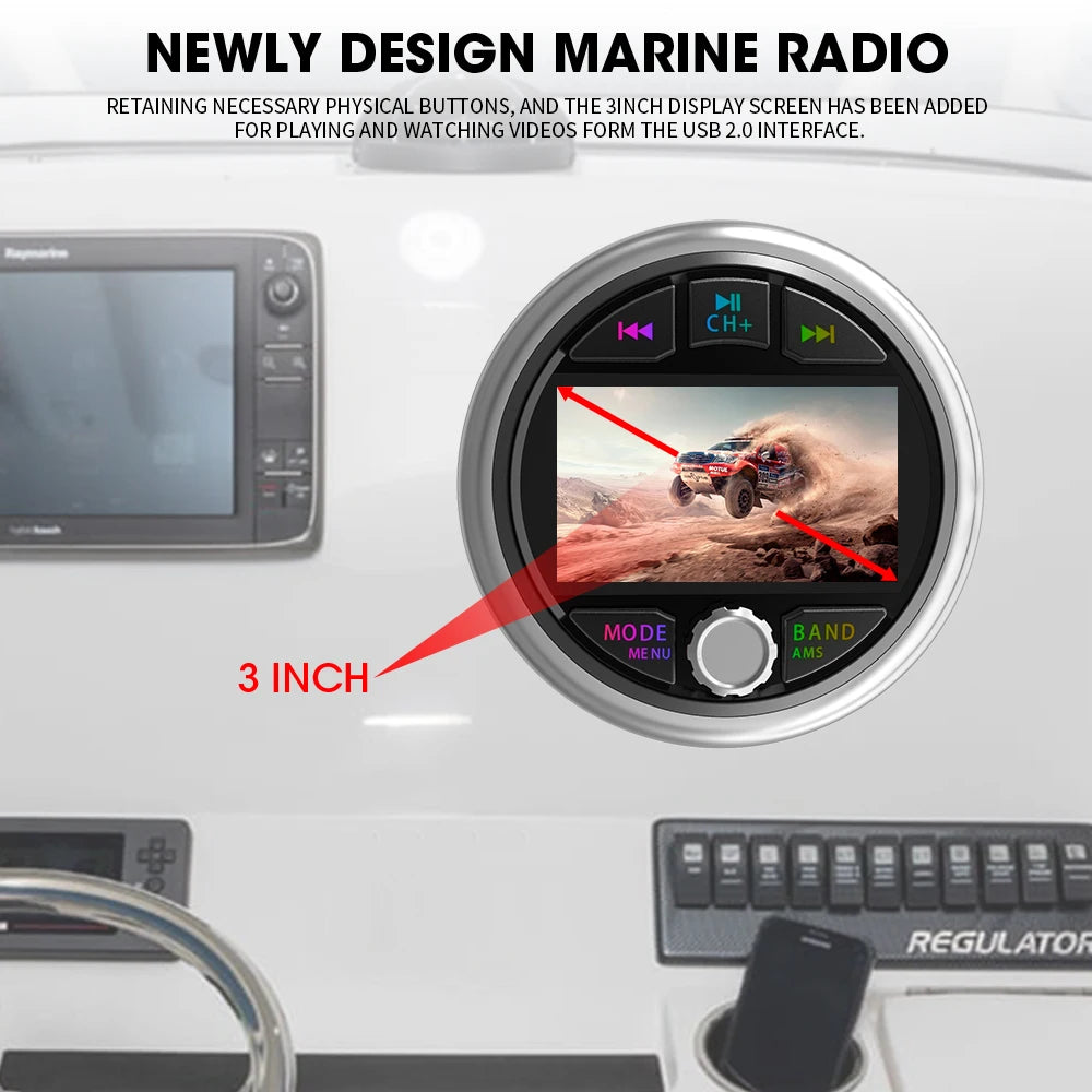 AKAMATE Boat Radio MP5 Marine Stereo Source Media Player AM FM RDS Receiver MP3 MP4 Video Play Bluetooth AUX for ATV UTV SPA RZR