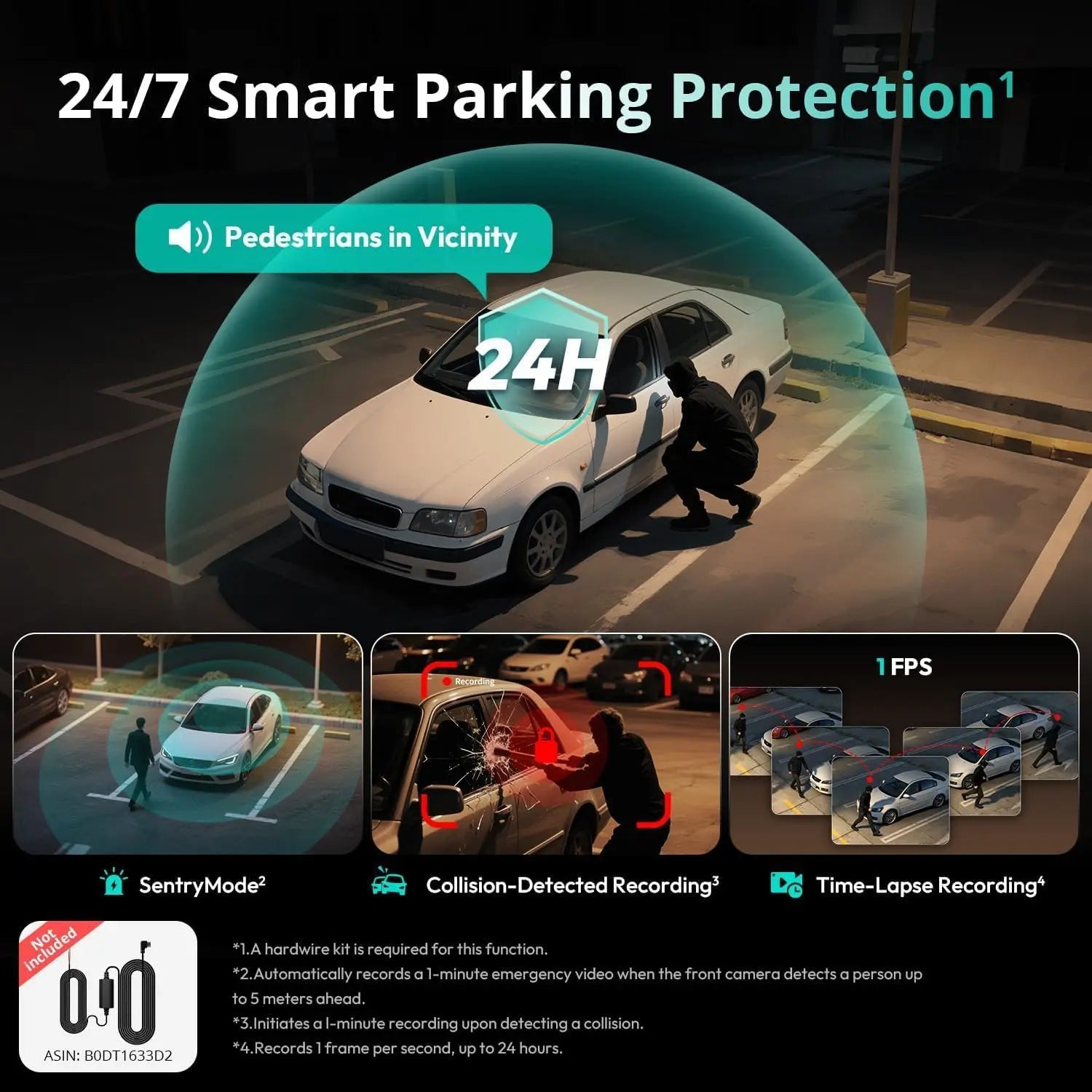 3K 4 Channel Dash Cam 560° All-Sides View Front Rear Inside Car Camera GPS WiFi Night Vision Voice Control Free 128GB Card