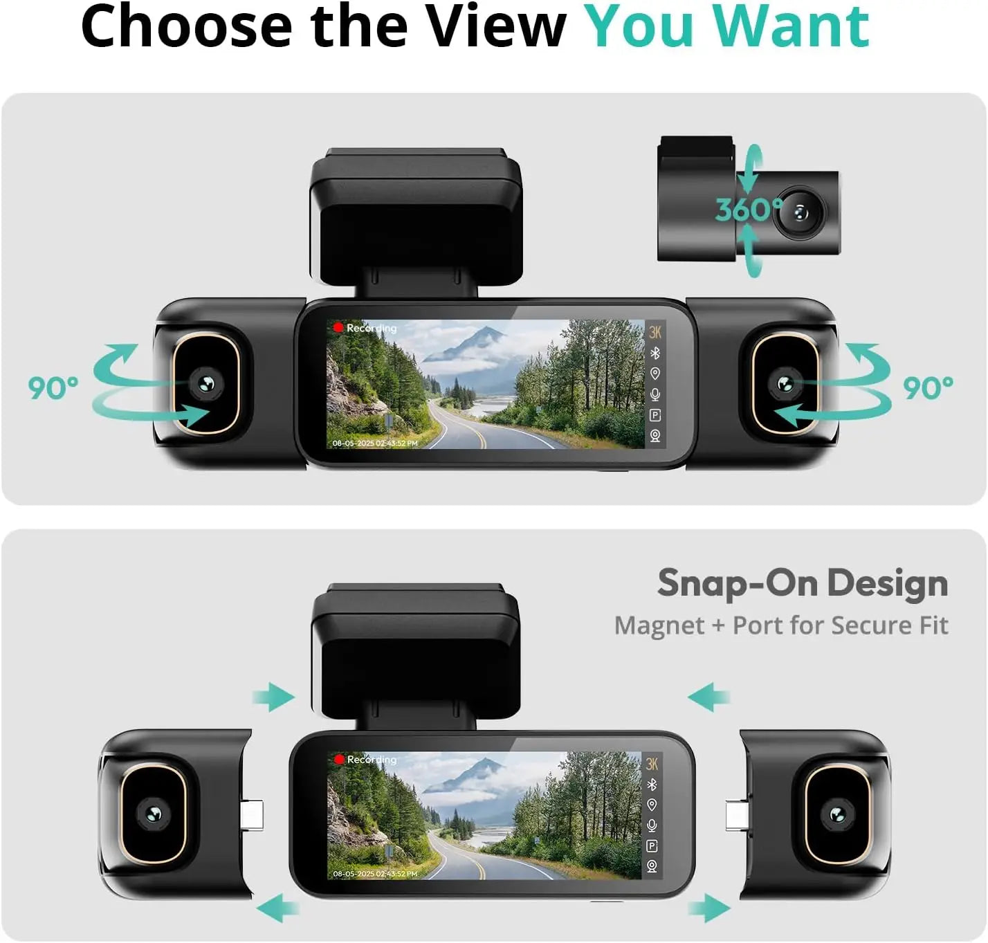 3K 4 Channel Dash Cam 560° All-Sides View Front Rear Inside Car Camera GPS WiFi Night Vision Voice Control Free 128GB Card