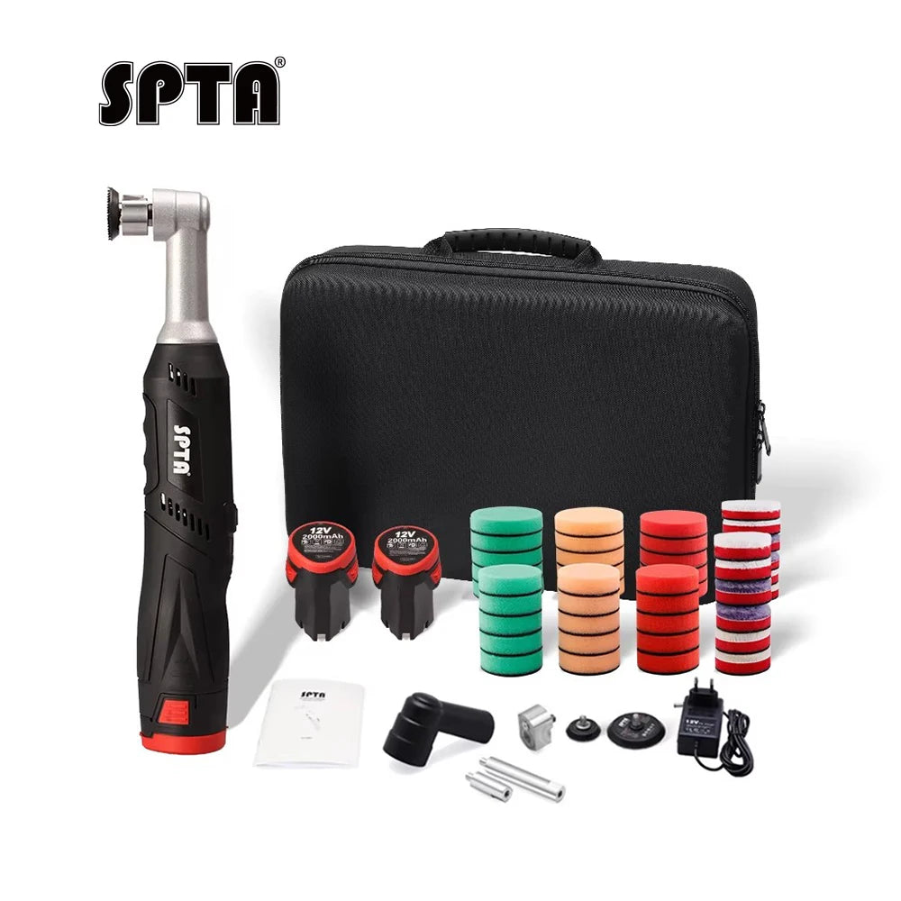 SPTA LD101 Cordless Mini Car Polisher,12V Micro Cordless Scratches Killer RO/DA Mini Car Polisher for Polishing and Cleaning