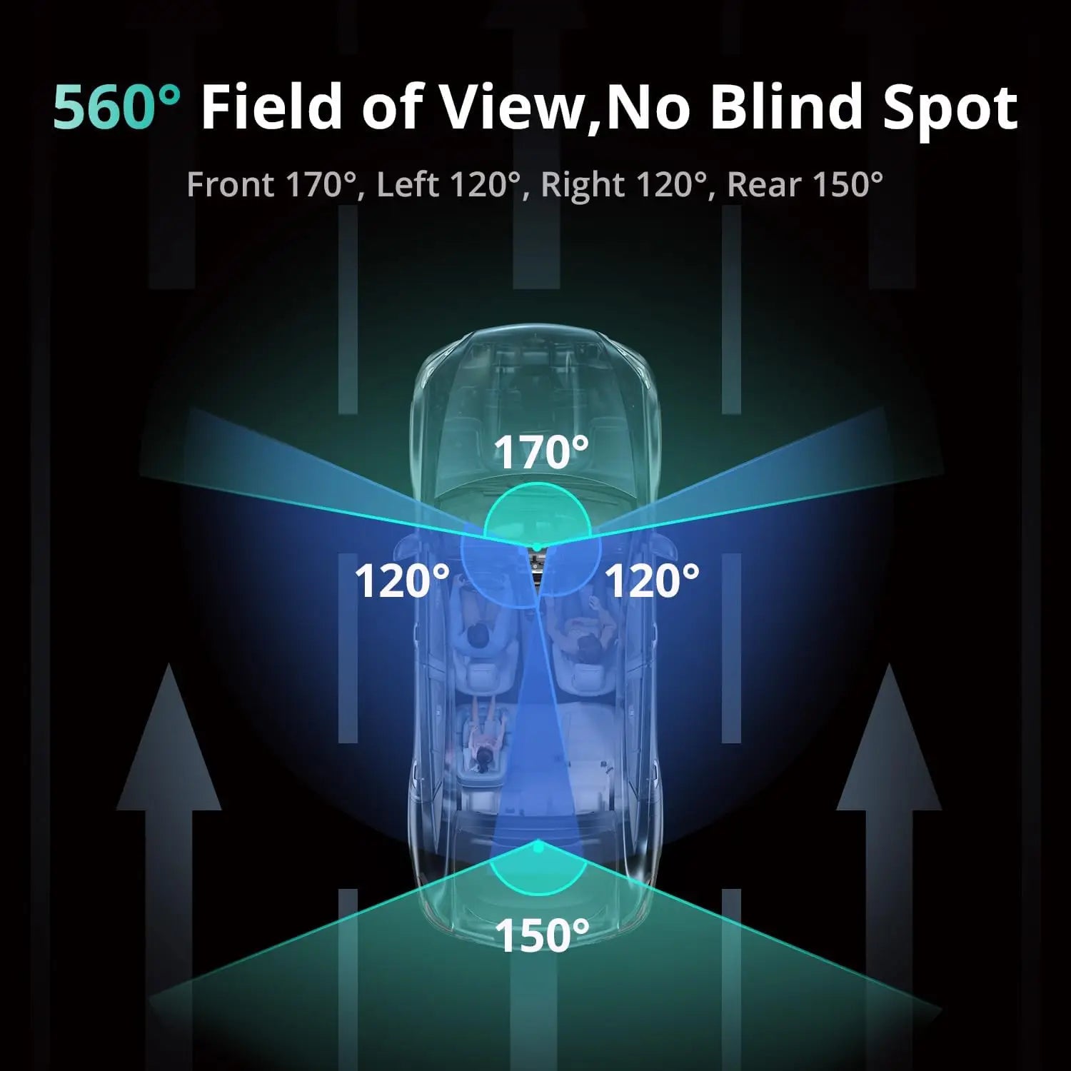 3K 4 Channel Dash Cam 560° All-Sides View Front Rear Inside Car Camera GPS WiFi Night Vision Voice Control Free 128GB Card