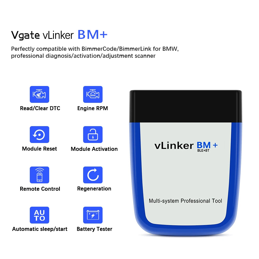 Vgate vLinker BM+ ELM327 BimmerCode BimmerLink Auto Code Reader Diagnostic Tool Car Scanner ELM327 OBD2 Bluetooth 4.0