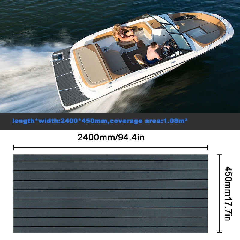 2400*450mm Eva Foam Faux Teak Boat Deck Mat Sheet Teak Yacht Marine Floor Waterproof Pontoon Brown Black Flooring MotorBoats