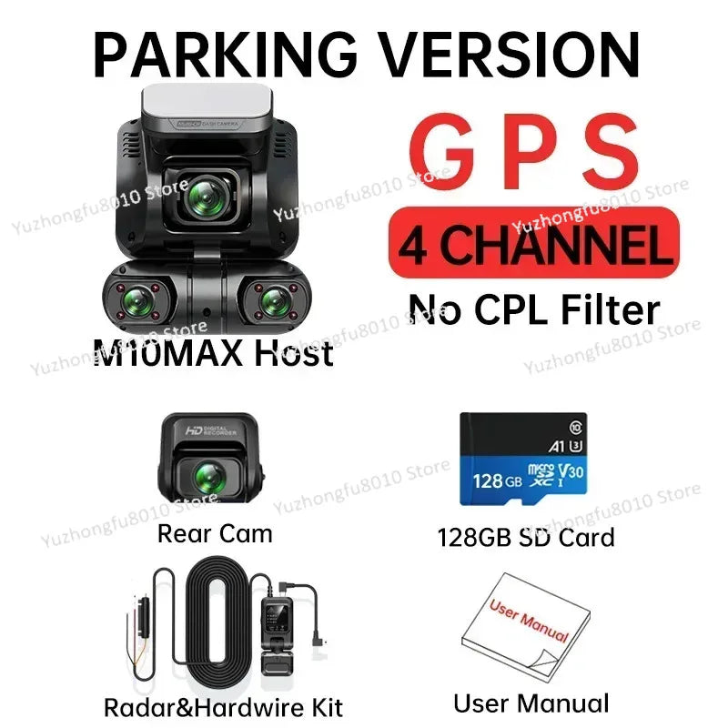 M10Max 2K 1440P Cam Car DVR 4CH 360 Camera 24H Parking Monitor & GPS Night Auto Video Recorder 256Gmax